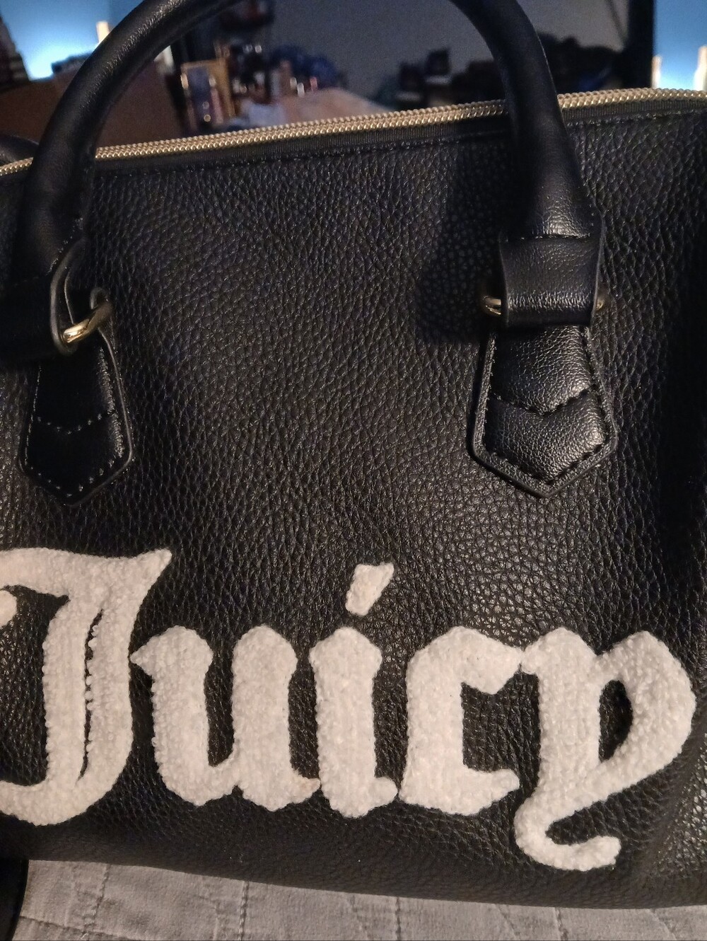Juicy Couture Black and White Logo-Lined Handbag Interior